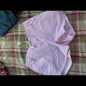 pink and white shorts